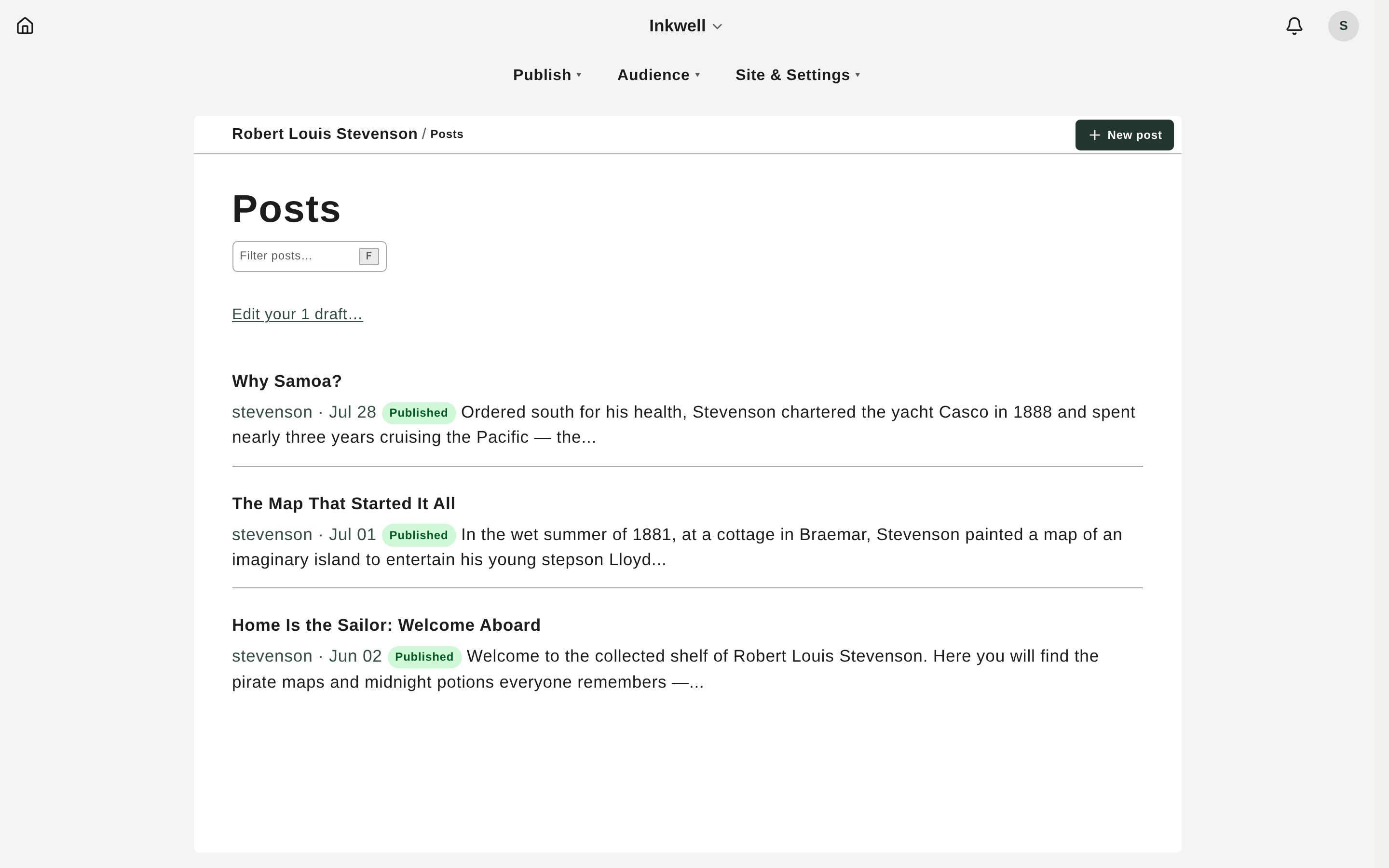 Your published posts, newest first. Pinned posts stay at the top.